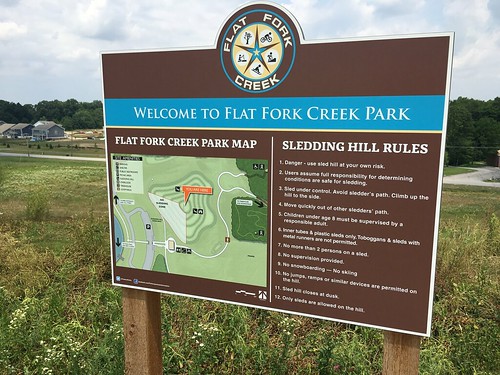 The sign for the Flat Fork Creek Park around Fishers, IN.
