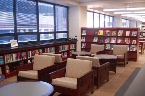 A set of chairs for quiet reading at a local library.