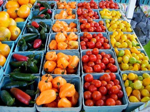 A selection of fresh vegetables at a local farmer's market.
