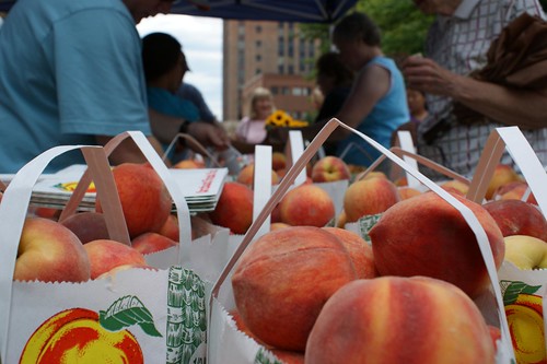 Bags of peaches at a local Georgia farmers market.