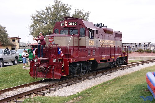 A train engine that is a part of the collection in the Grapevine Vintage Railroad museum.