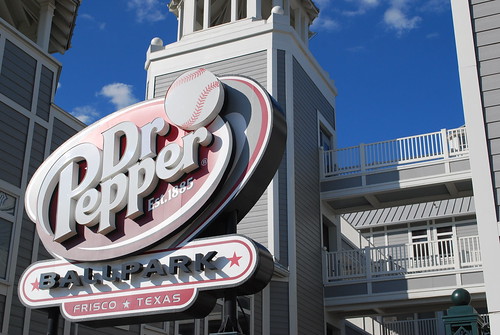 The entrance to the Dr. Pepper Ballpark in Frisco, TX.