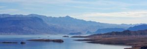 A scenic view of a cloud-covered Lake Mead outside Las Vegas, NV.