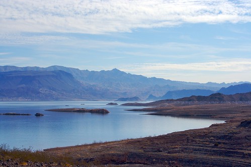 A scenic view of a cloud-covered Lake Mead outside Las Vegas, NV.