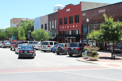 A view down the street of the historic Mckinney, TX square.