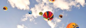 A view from the ground of hot air balloons at the Ohio Challenge festival near West Chester