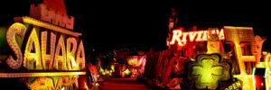 Neon signs lit up at the Neon Museum in Las Vegas, NV