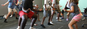 Kids participate in a yoga class in East Cobb, Georgia
