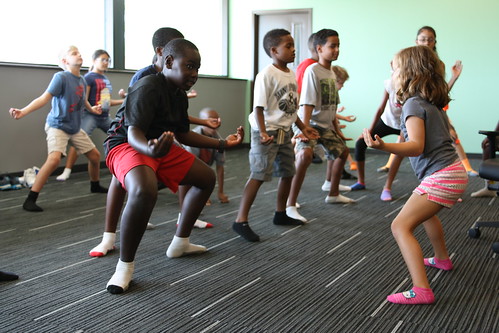 Kids participate in a yoga class in East Cobb, Georgia