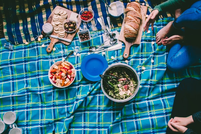 Food set out on a blanket for a picnic near Mesa, Arizona