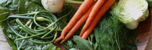 Carrots, onions, and more vegetables from a CSA box in Las Vegas, Nevada