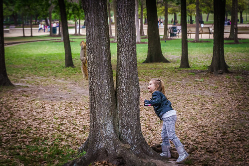 Children play hide and seek at the park in Mason, Ohio