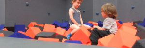 Kids play in a foam pit to warm up during the winter in Ellisville, Missouri