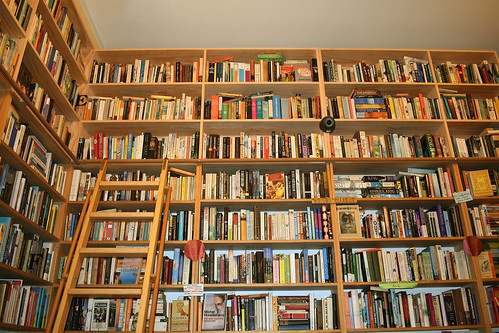 Image of a book shelf at a Alpharetta, GA library.