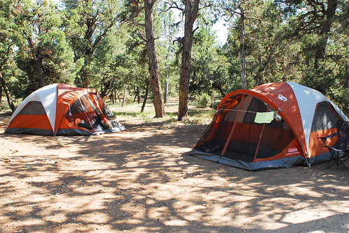 Two tents set up at a McKinney, TX camp ground.