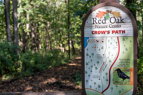 Sign at trail at Red Oak Nature Center.