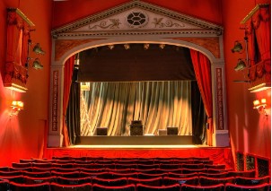 Red theater curtain in Buckhead, GA.
