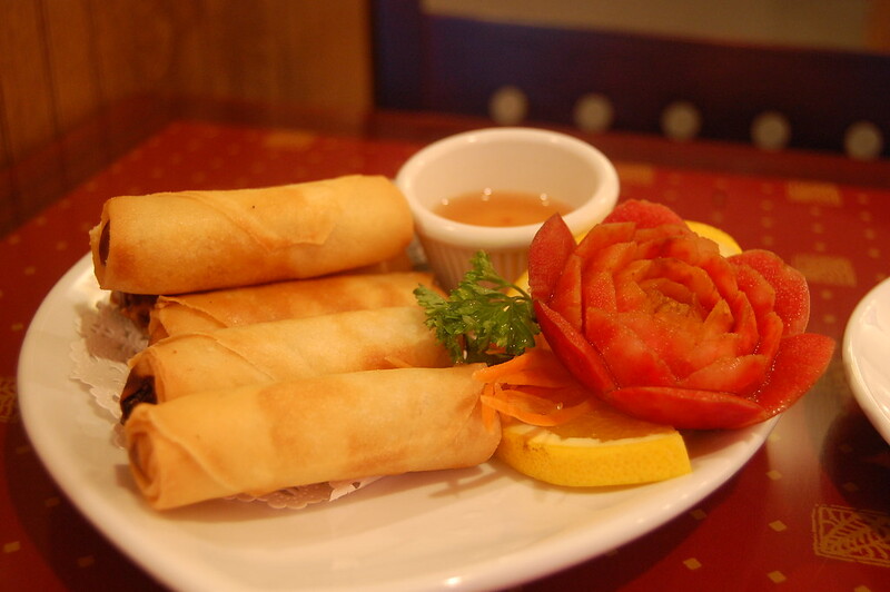 A plate of spring rolls at an Asian fusion restaurant near Coppell, TX