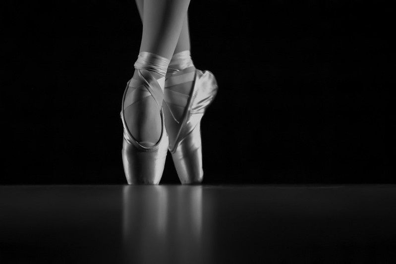A close up on ballet slippers during a dance in Las Vegas, NV
