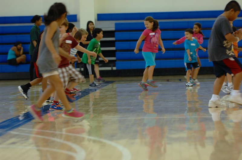 A group of young girls playing youth sports basketball in Fishers, IN.