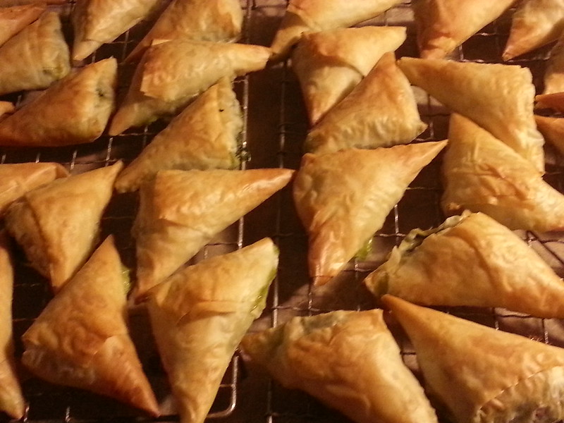 Fresh out of the oven spanakopita from a Mediterranean restaurant.