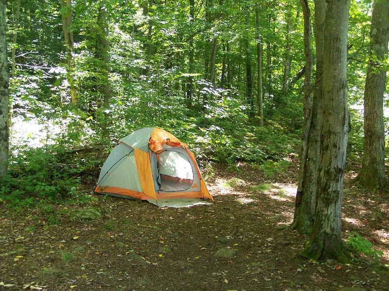 A camping tent set up in a forest near Alpharetta GA