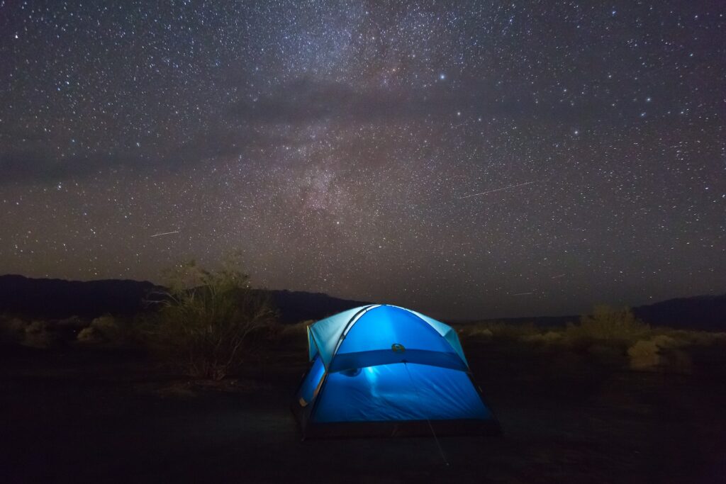 Camping in the desert at night in Arizona