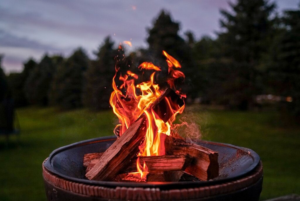 A campfire at a campground near Westmont, IL