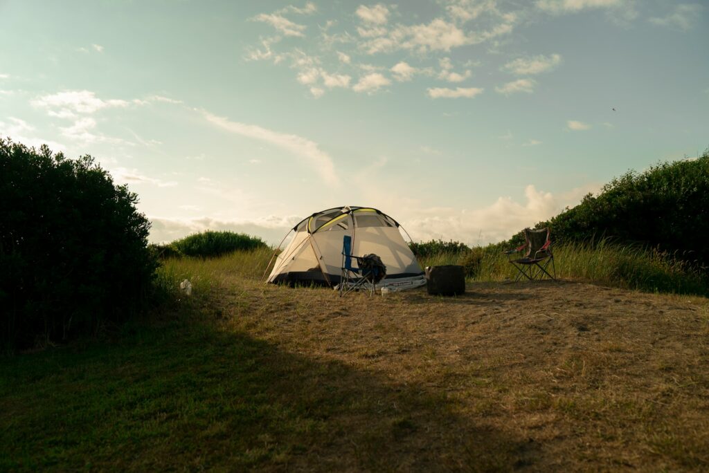 A campsite set up near Carmel, IN
