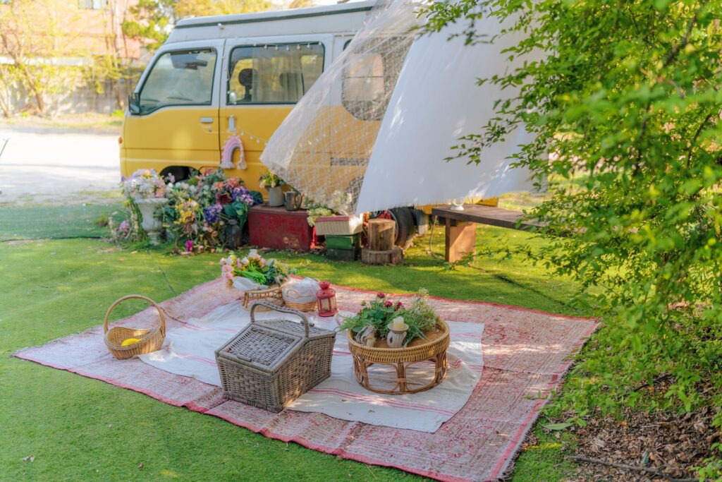 A pleasant picnic set up  near a van in Colleyville, TX