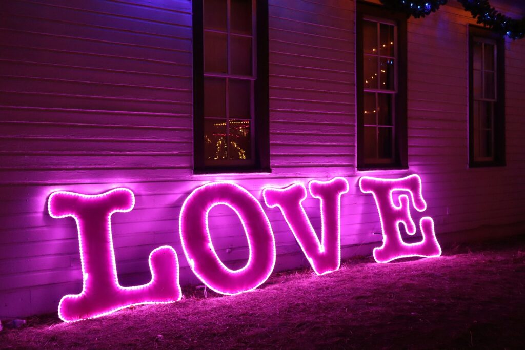 A neon sign saying love as in an art installation in Gilbert, AZ