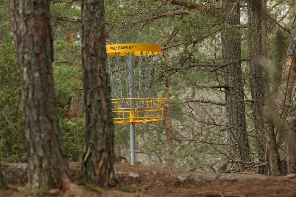 A pro basket on a disc golf course in Duluth, GA