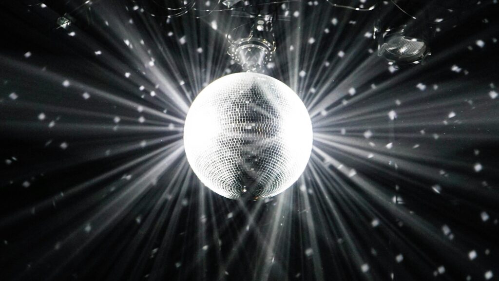 A disco ball spinning over a party venue in Goodyear, AZ