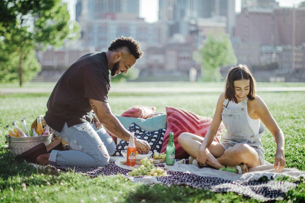 A couple enjoying a picnic in an area of Las Vegas, NV