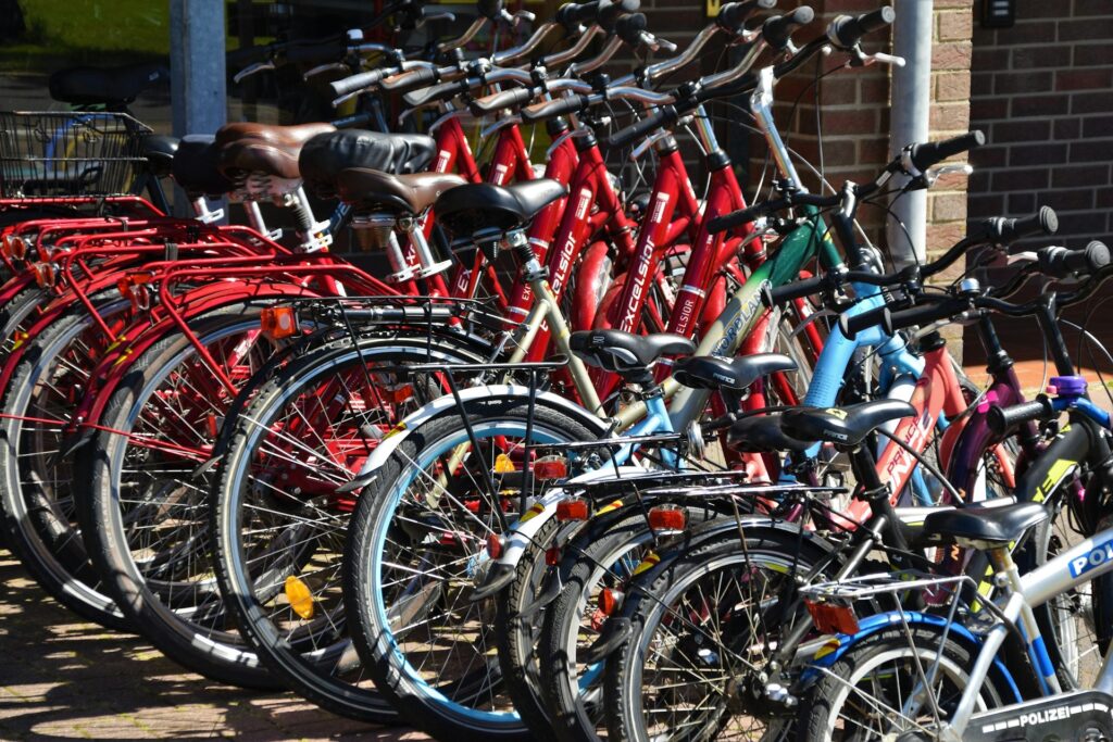 A row of bikes at a cycling club in Atlanta, GA