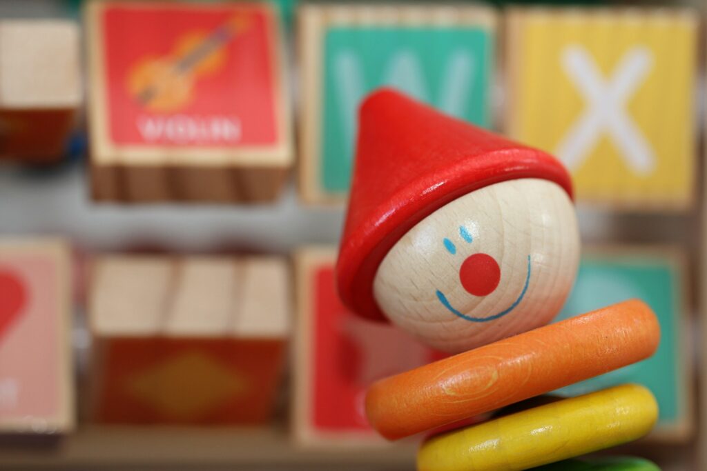 A wooden set of toys in a kids game room in Westerville, OH