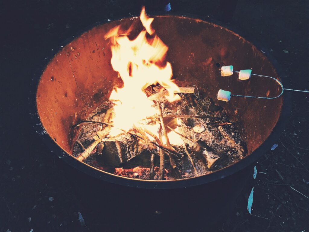 Marshmallows being toasted over a campfire in Warrenville, IL