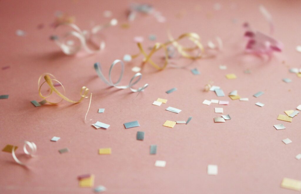 Confetti on a pink ground at a party venue in Glenview, IL
