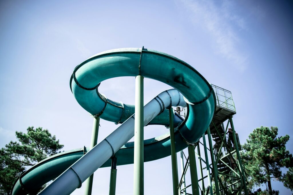 The top of a waterslide at a waterpark in McKinney, TX