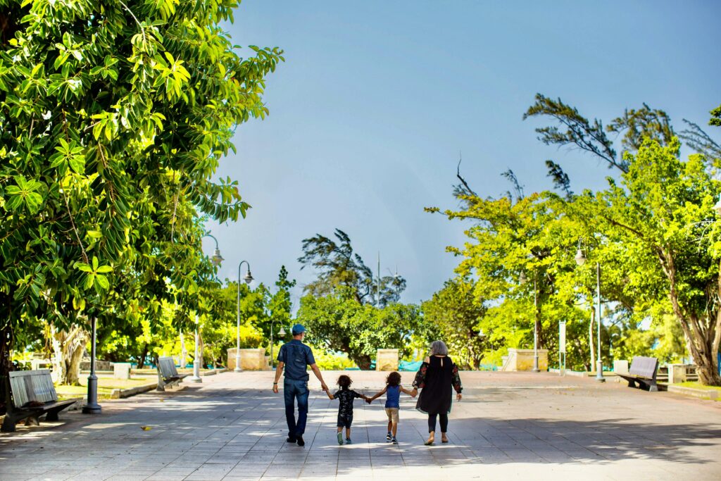 Family walking in the park outdoors