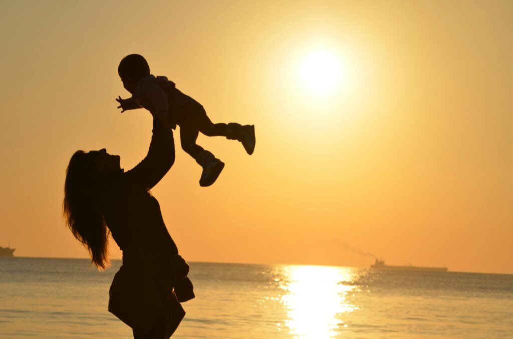 Mom and Baby at the lake exercising