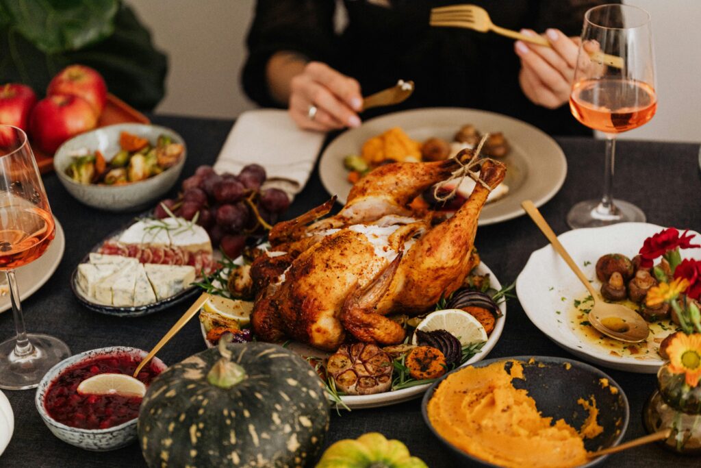 Roasted Turkey on White Ceramic Plate